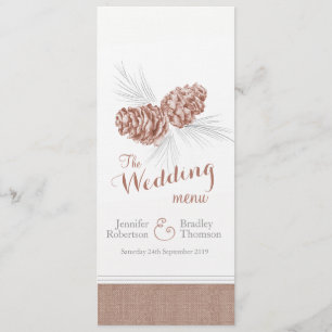 Cones Winter Hochzeit braune Abendmenü Menükarte