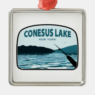 Conesus Lake New York Angelrute Ornament Aus Metall