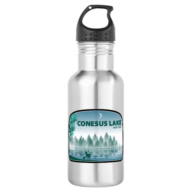 Conesus Lake New York Hirsche Edelstahlflasche (Vorderseite)