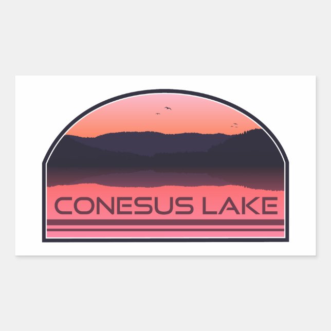 Conesus Lake New York Red Sunrise Rechteckiger Aufkleber (Vorderseite)