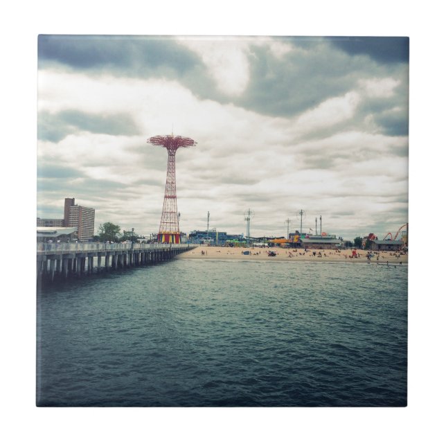 Coney Island Beach Panorama Fliese (Vorderseite)