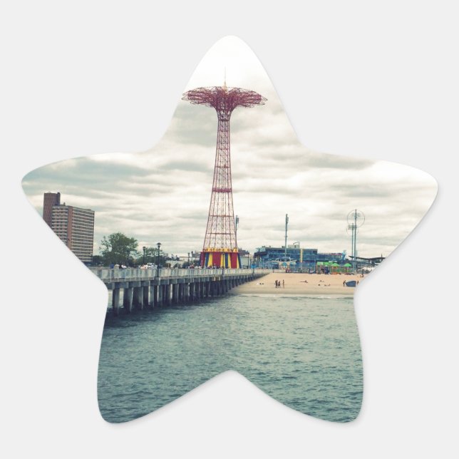 Coney Island Beach Panorama Stern-Aufkleber (Vorderseite)