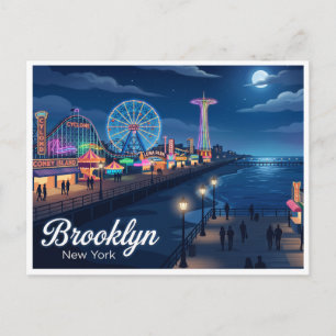 Coney Island bei Nacht Brooklyn New York Postkarte