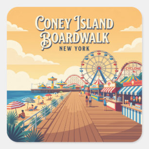 Coney Island Boardwalk USA Quadratischer Aufkleber