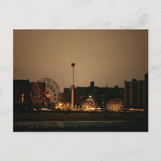 Coney Island in der Nacht Postkarte (Vorderseite)