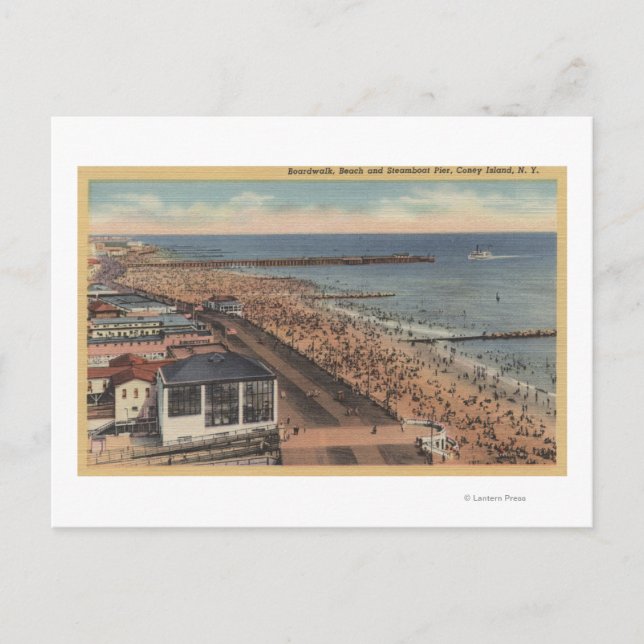 Coney Island, New York - Boardwalk, Strand Postkarte (Vorderseite)