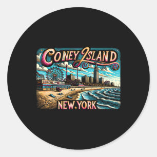 Coney Island New York Travel Summer Family Vacatio Runder Aufkleber