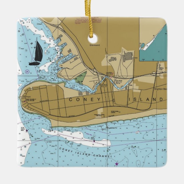 Coney Island NY Chart Keramikornament (Vorderseite)