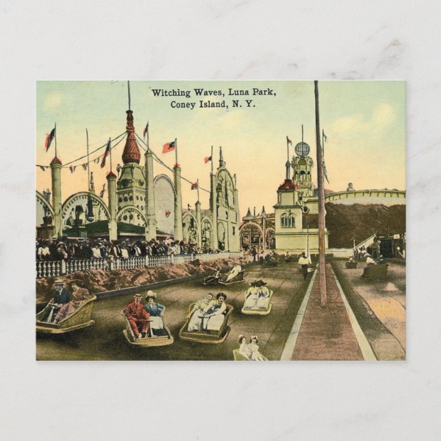 Coney Island, Waves Ride, Luna Park, Vintag Postkarte (Vorderseite)
