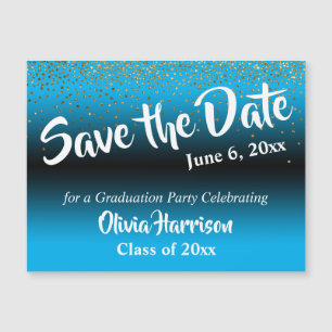 Confetti auf blauem Abschluss Save the Date magnet