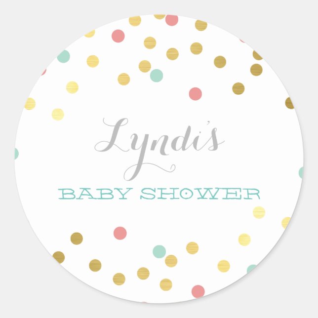 CONFETTI BABY SHOWER niedliche Goldfolienmalz Runder Aufkleber (Vorderseite)