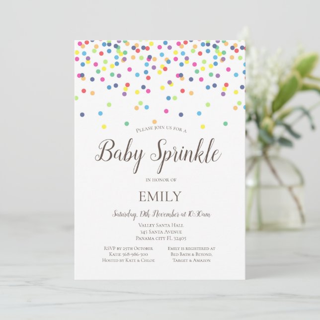 Confetti Baby Sprinkle Einladung - Babydusche (Stehend Vorderseite)