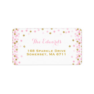 Confetti Babydusche Adressetiketten Rosa und Gold