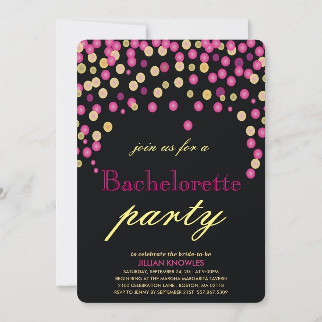 Confetti Bachelorette Imitate Pink Glitzer Hen Par Einladung (Rückseite)