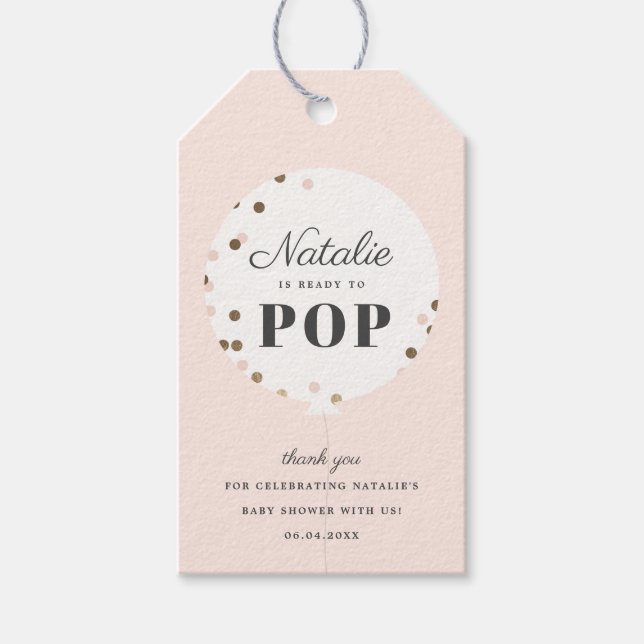 Confetti Ballon bereit für Pop Babydusche Geschenkanhänger (Vorderseite)