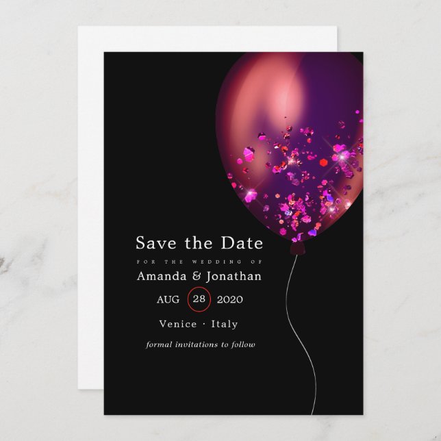 Confetti Balloon Wedding Save The Date (Vorne/Hinten)