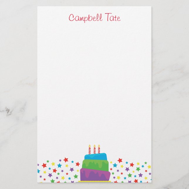 Confetti Birthday Cake Personalisiert Stationery Briefpapier (Vorderseite)