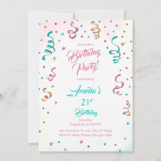 Confetti Birthday Invitation template editable Einladung