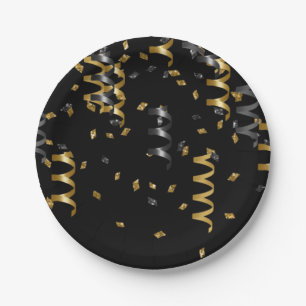 Confetti Black Gold Celebration Moderner Chic Spaß Pappteller