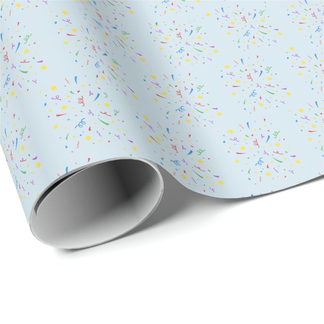 Confetti Blue 1. Geburtstag Geschenkpapier (Rolleneckpunkt)