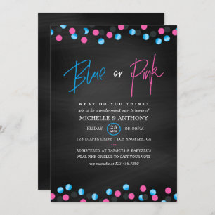 Confetti Chalkboard Blue oder Pink Gender Reveal Einladung