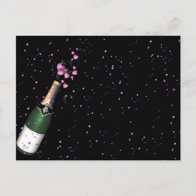 Confetti, Champagnerflasche und Bubbly Postkarten (Vorderseite)