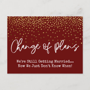 Confetti Dark Red Change Plan Zurückgestellt Hochz Postkarte