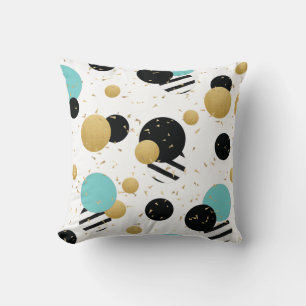 Confetti Dot Party Black Aquamarin und Gold Kissen