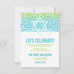 Confetti Dots Aquamarin Green Bat Mitzvah Empfang Einladung