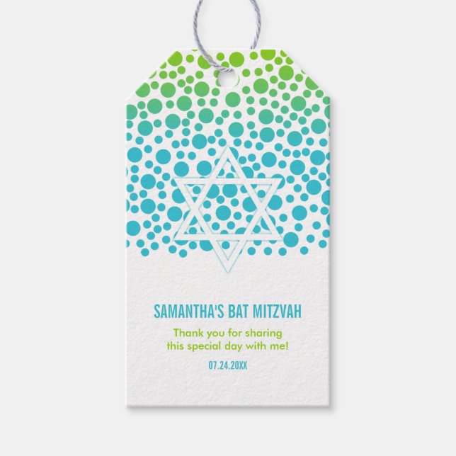 Confetti Dots Aquamarin Lime Green Bat Mitzvah Geschenkanhänger (Vorderseite)