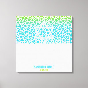 Confetti Dots Aquamarin Lime Green Bat Mitzvah Sig Leinwanddruck
