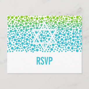 Confetti Dots Aquamarin Lime Green Bat Mitzvah UAW RSVP Karte