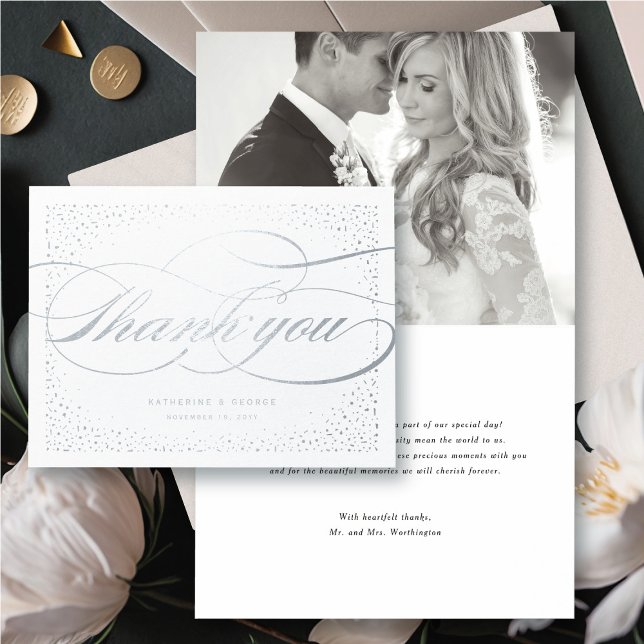 Confetti Dots Classic Script Wedding Vielen Dank Folienkarte (Confetti Dots And Elegant Classic Script Wedding Thank You Foil Card @ fatfatin_blue_knot)