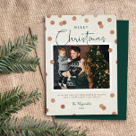 Confetti Dots Frohe Weihnachten 2 Foto<br><div class="desc">Moderne, individuell bedruckte Weihnachtskarten mit einer einfachen DIY-Vorlage zum Anpassen. Dieses schicke minimalistische Design hat ein konfetti Dot Overlay mit Imitaten Kupferfolie-Look. Fügen Sie Ihr Foto, persönliche Begrüßung, Namen und das Jahr. Verwenden Sie die Entwurfswerkzeuge, um die Schriftart und Farben zu bearbeiten. Die Rückseite hat Platz, um mehr Fotos und...</div>