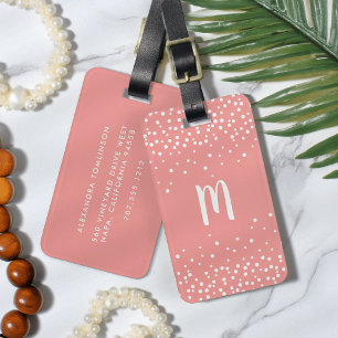 Confetti Dots Monogram Gepäcktag   Koralle Gepäckanhänger