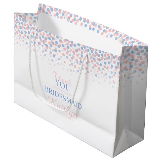 Confetti dots Rosa blaue Hochzeitsgeschenktasche Große Geschenktüte (Vorderseite Schrägansicht)