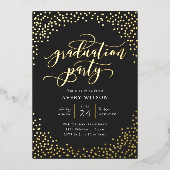 Confetti Elegant Script Graduation Party - Falcone Folieneinladung (Vorderseite)