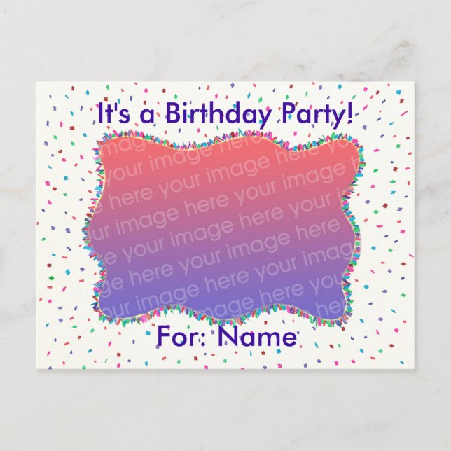 Confetti Foto Geburtstag Einladungen auf Postkarte (Vorderseite)