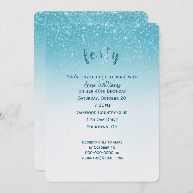 Confetti Glitzer 40. Party Einladung (Vorne/Hinten)