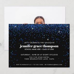 Confetti Glitzer Blue Black Foto Graduation Party Einladung