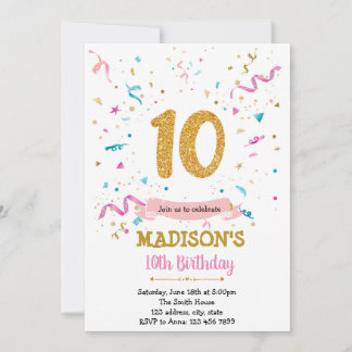 Confetti Glitzer Einladung zum 10. Geburtstag