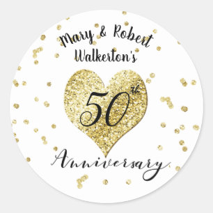 Confetti Gold -50. Hochzeitsticker Runder Aufkleber
