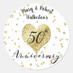 Confetti Gold -50. Hochzeitsticker Runder Aufkleber