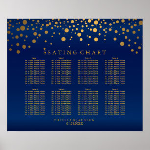 Confetti Gold Dots & Navy Blue Satin Seating Chart Poster