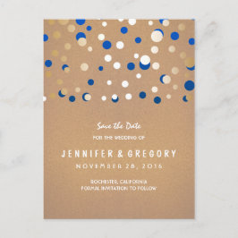 Confetti Gold und Blau Save the Date Ankündigungspostkarte