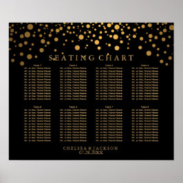 Confetti Golden Dots on Black - 8 Seating Chart Poster