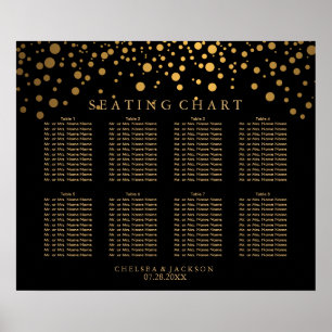 Confetti Golden Dots on Black - 8 Seating Chart Poster
