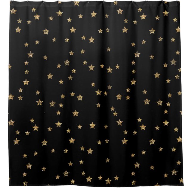 Confetti golden stars Glitzer glänzen elegant schw Duschvorhang (Vorderseite)