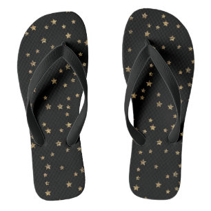 Confetti golden stars Glitzer glänzen elegant schw Flip Flops