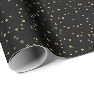 Confetti golden stars Glitzer glänzen elegant schw Geschenkpapier